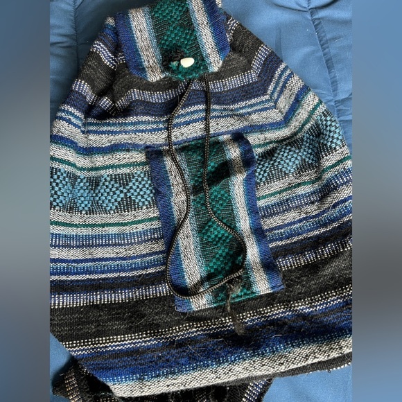 Baja Blue & Green Striped Drawstring Backpack - Picture 2 of 6